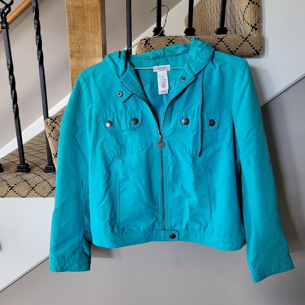 Liz & Co Rain Jacket Teal Size Petite